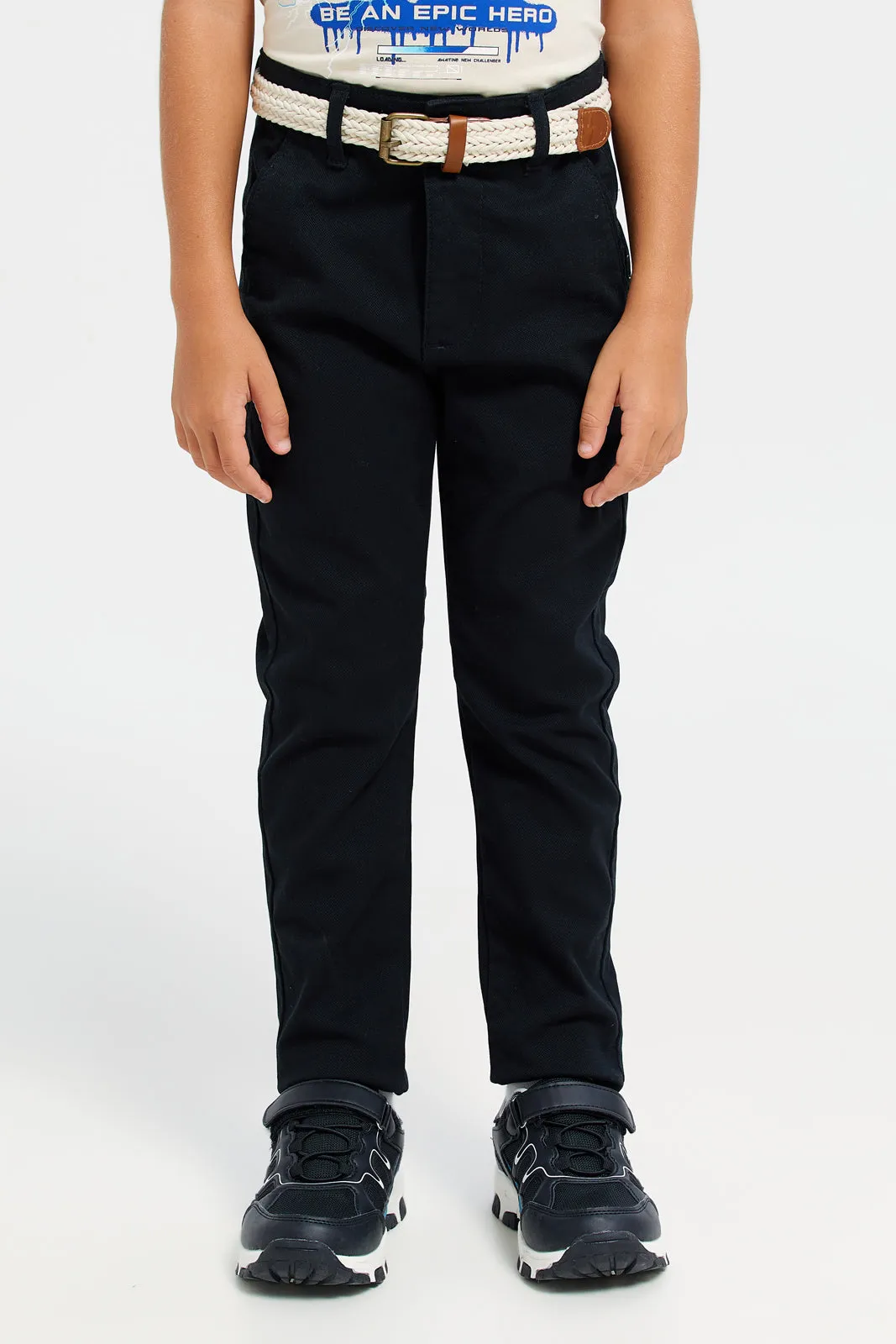 Boys Black Belted Trousers