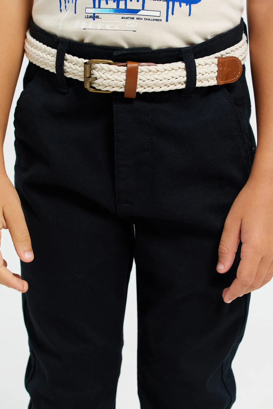 Boys Black Belted Trousers