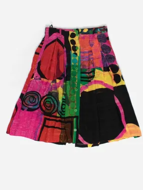 Bright vintage skirt by Monari with bold geometric design – Medium / Large