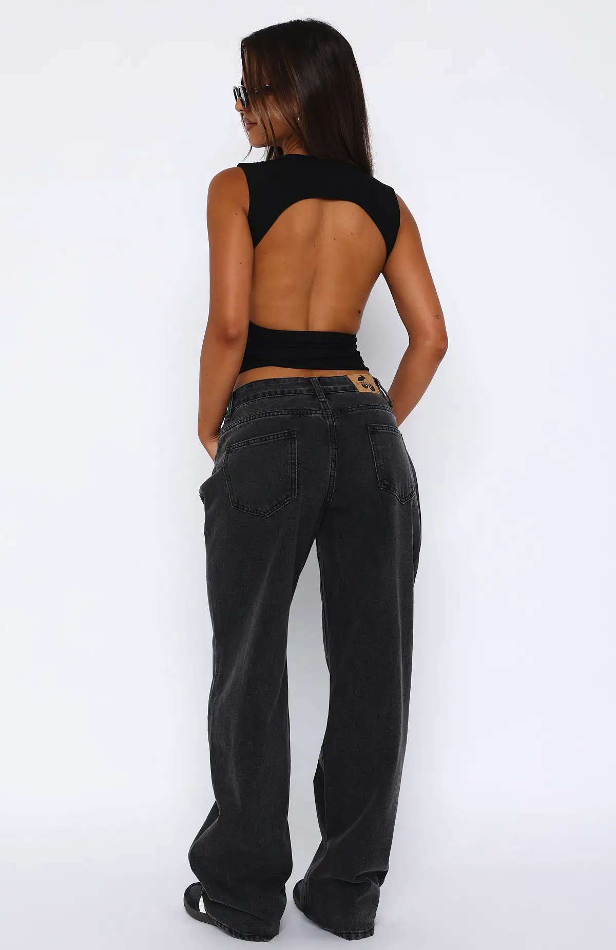 Bring The Style Low Rise Wide Leg Jeans Black Acid Wash