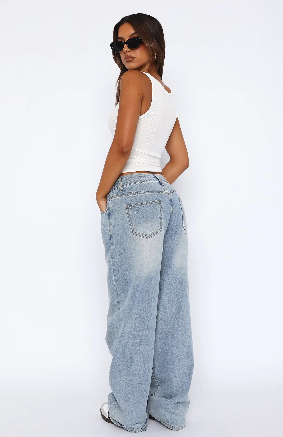 Bring The Style Low Rise Wide Leg Jeans Light Blue Wash