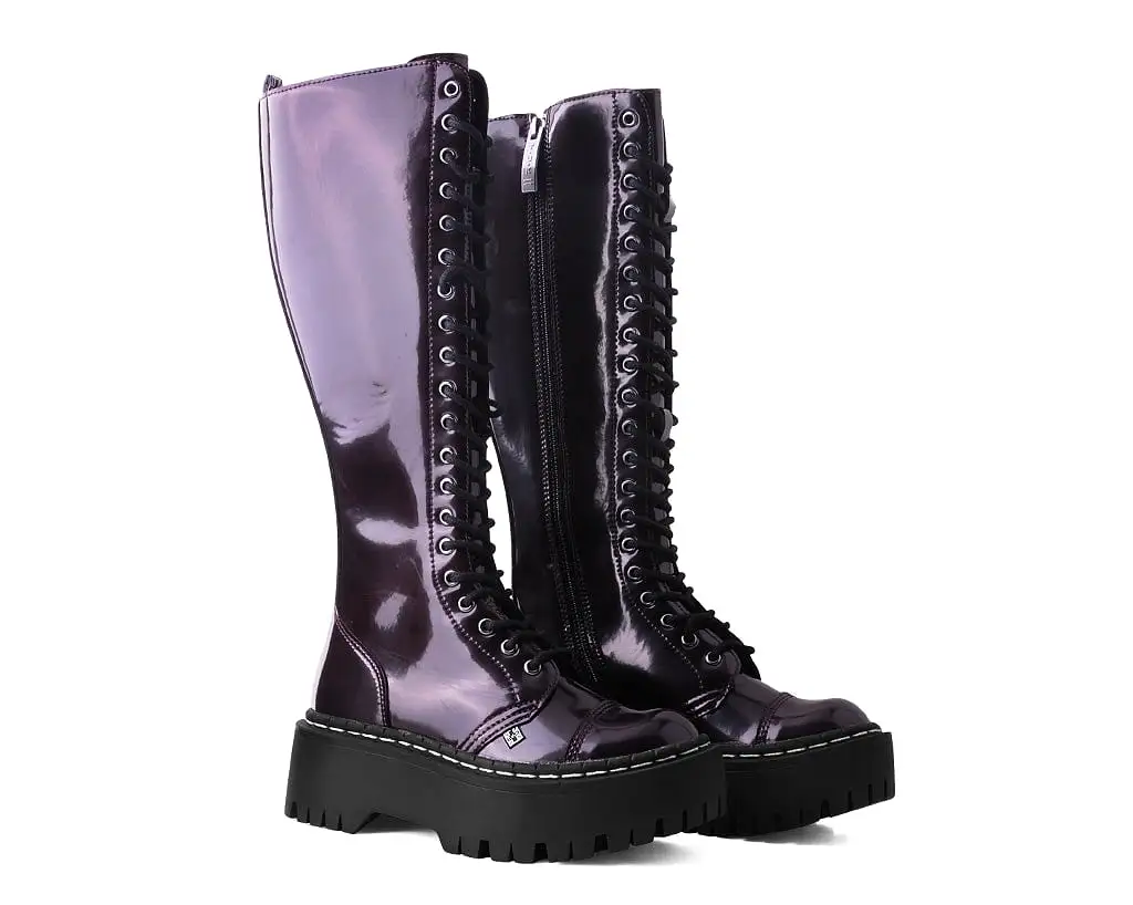 Burgundy Rub-Off Knee-High Double Decker Boot