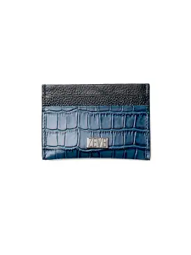 Card Holder - Dark Turquoise Polished Croco Leather