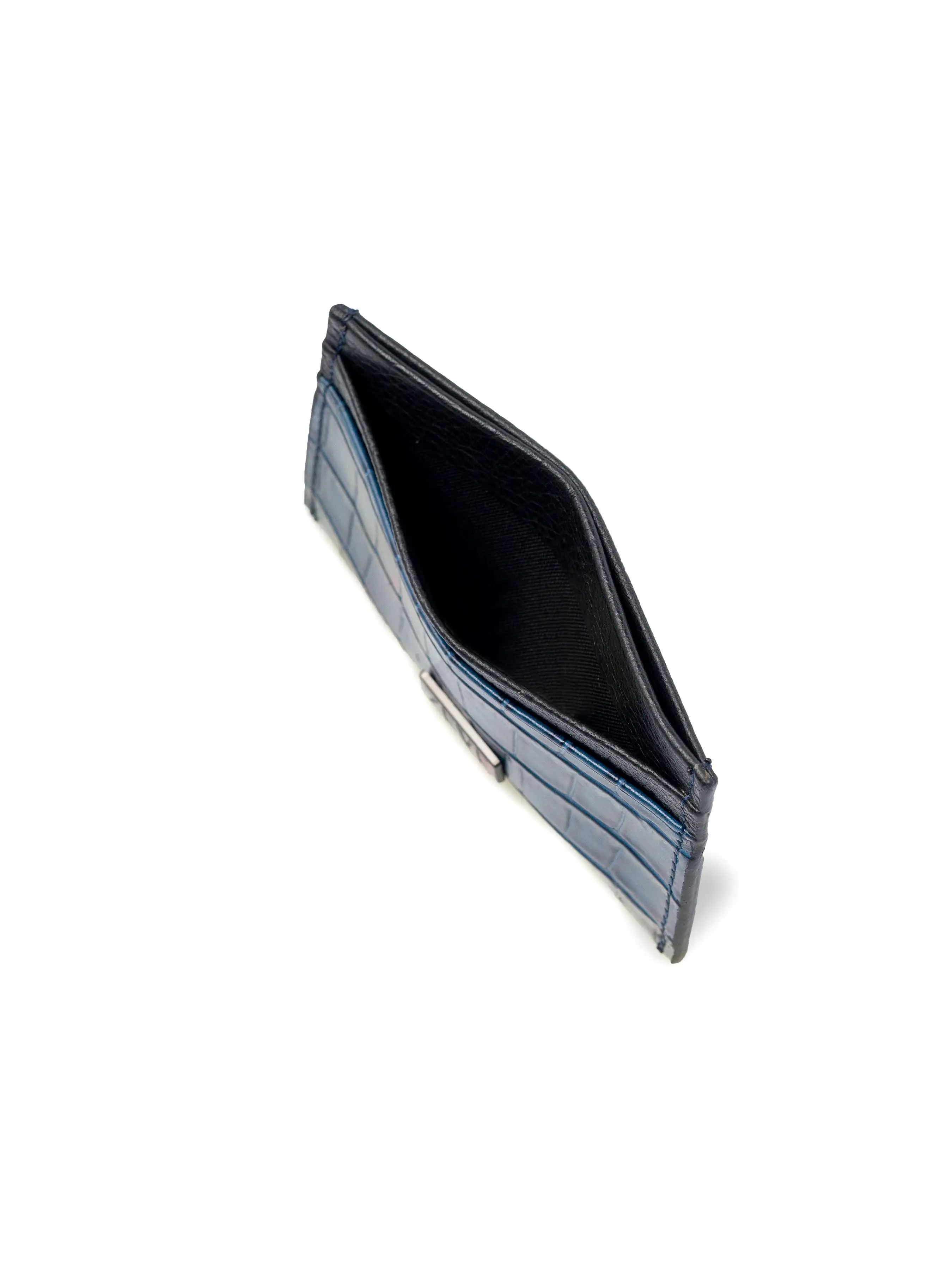 Card Holder - Dark Turquoise Polished Croco Leather