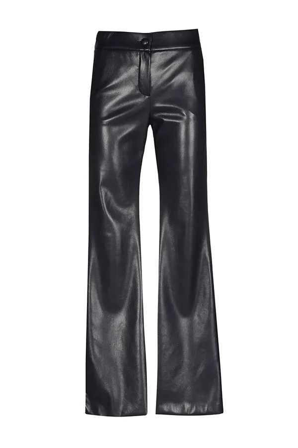 Caroline Biss NAVY BOOTCUT ECO LEATHER ELASTIC WAIST TROUSERS