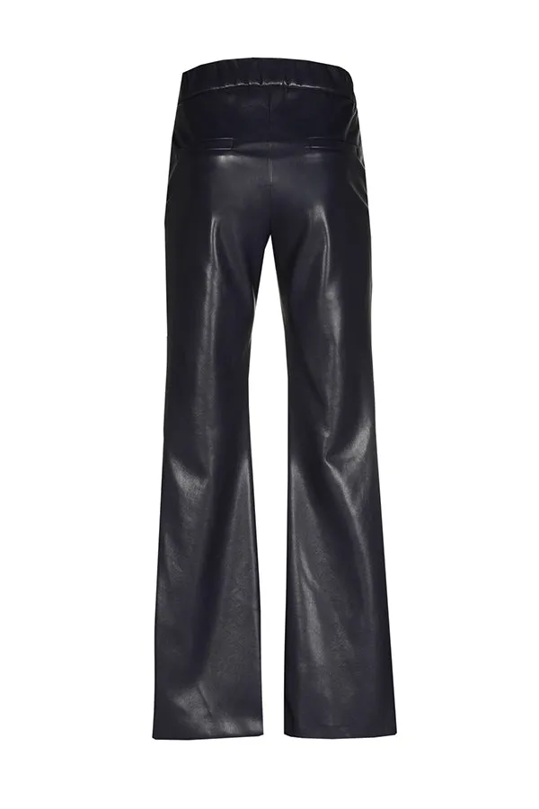 Caroline Biss NAVY BOOTCUT ECO LEATHER ELASTIC WAIST TROUSERS