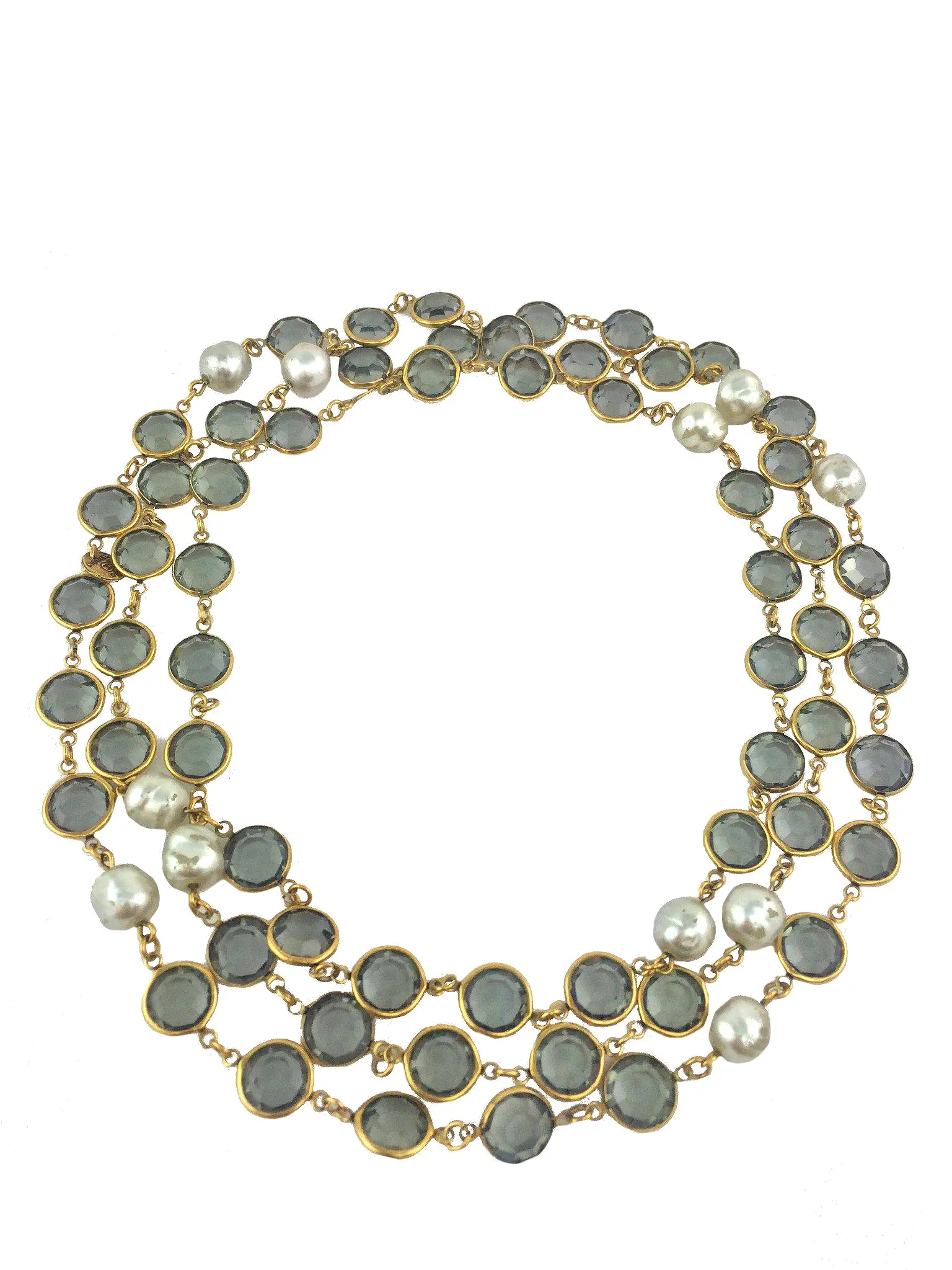 Chanel Faux Pearl Crystal Sautoir Necklace