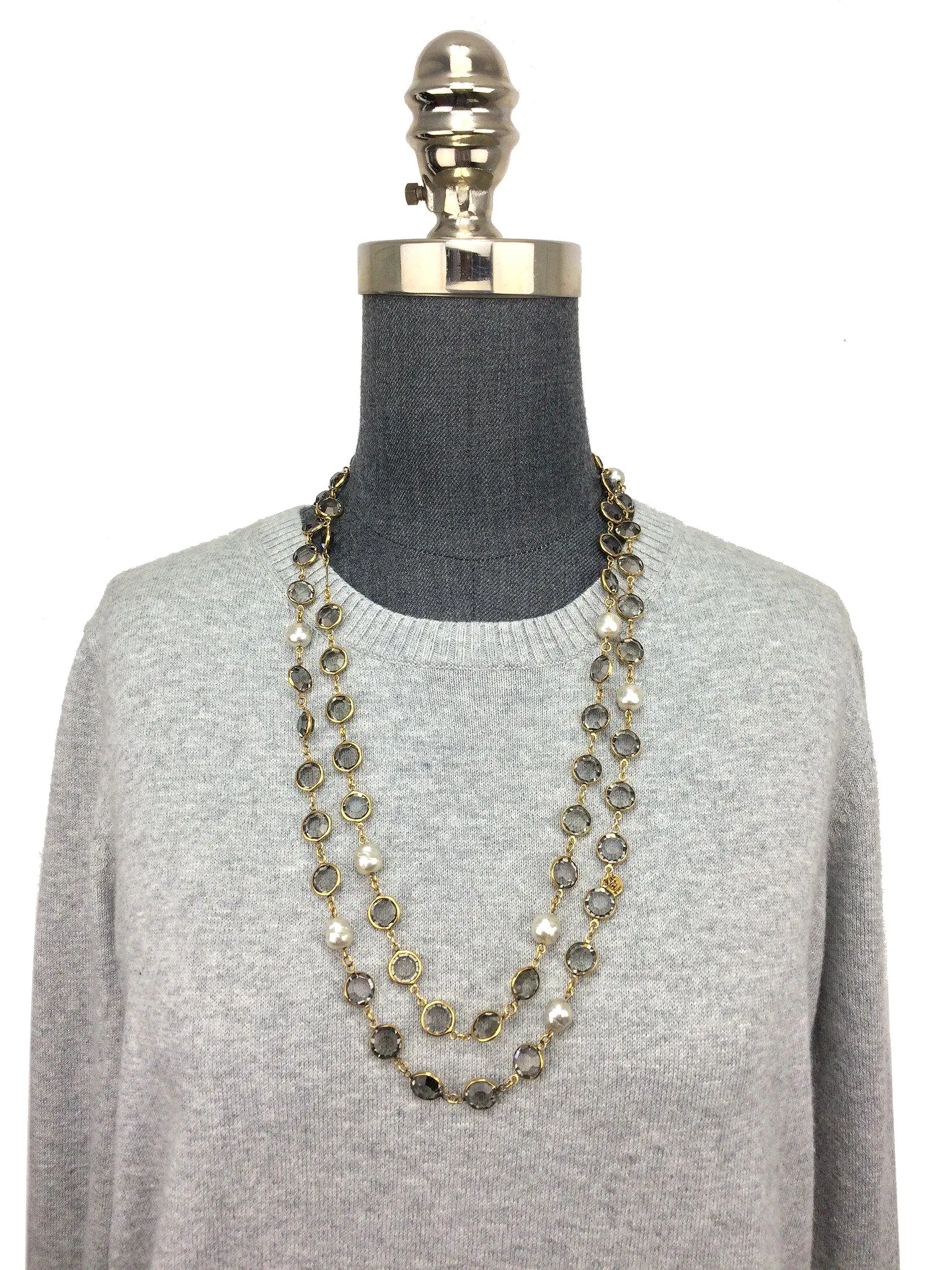 Chanel Faux Pearl Crystal Sautoir Necklace