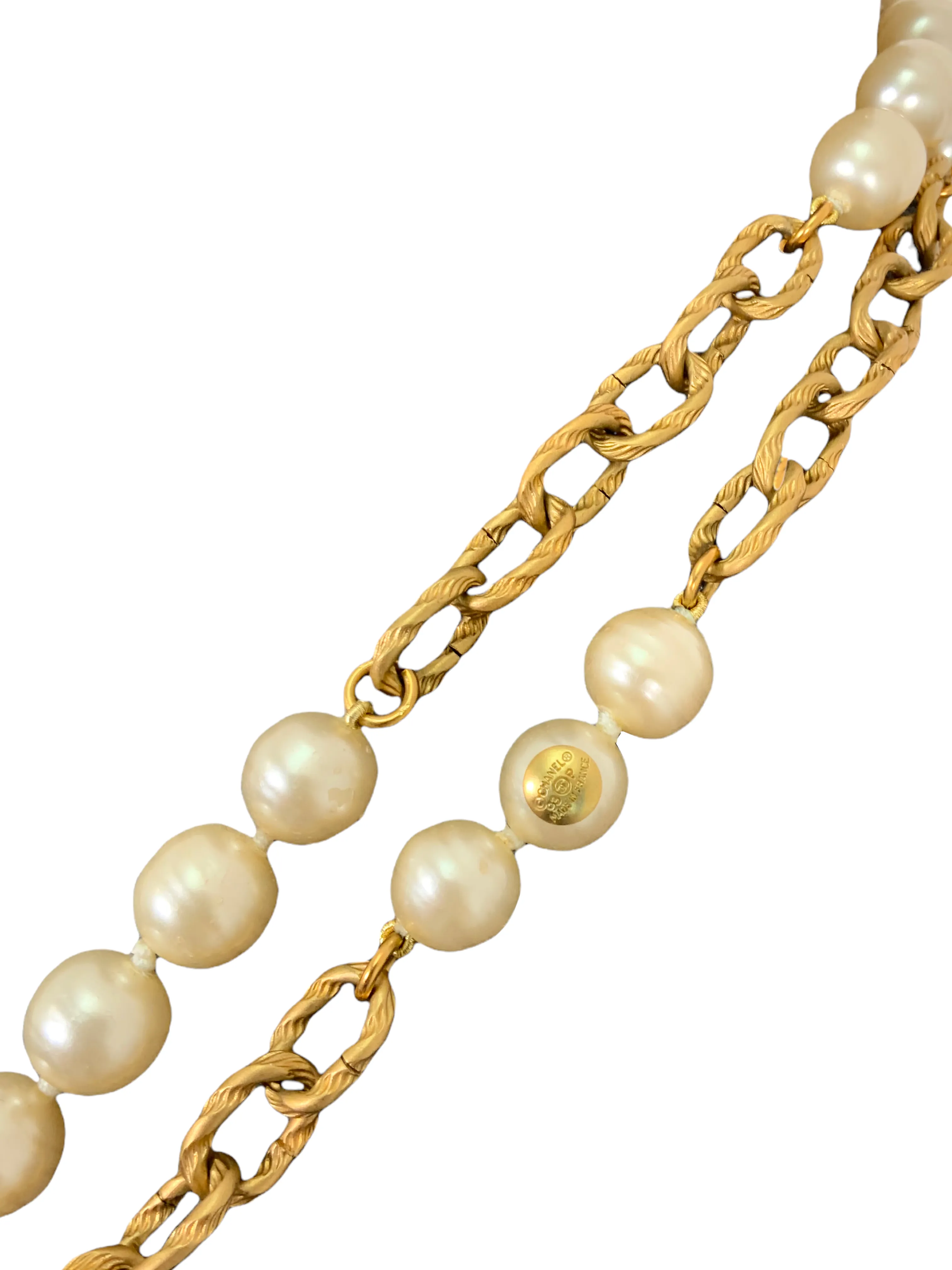 Chanel Vintage 1993 Faux Pearl Chunky Chain Link Necklace