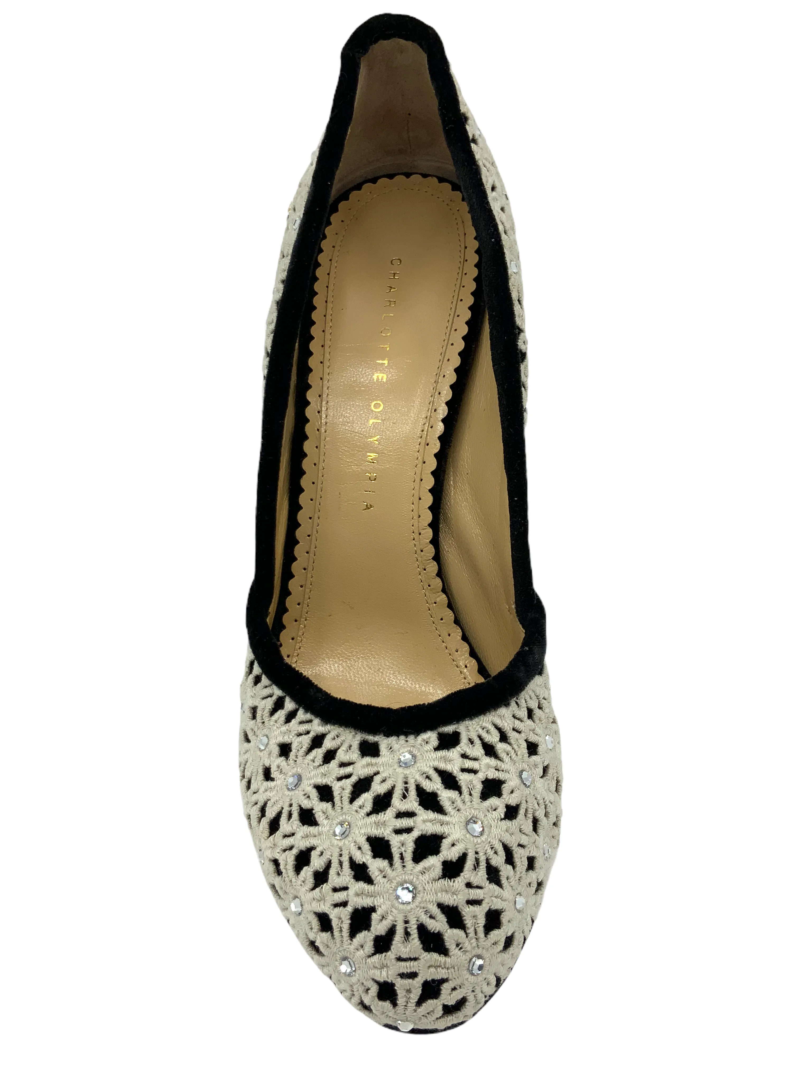 Charlotte Olympia Crystal Floral Lace Velvet Pumps Size 9 NEW