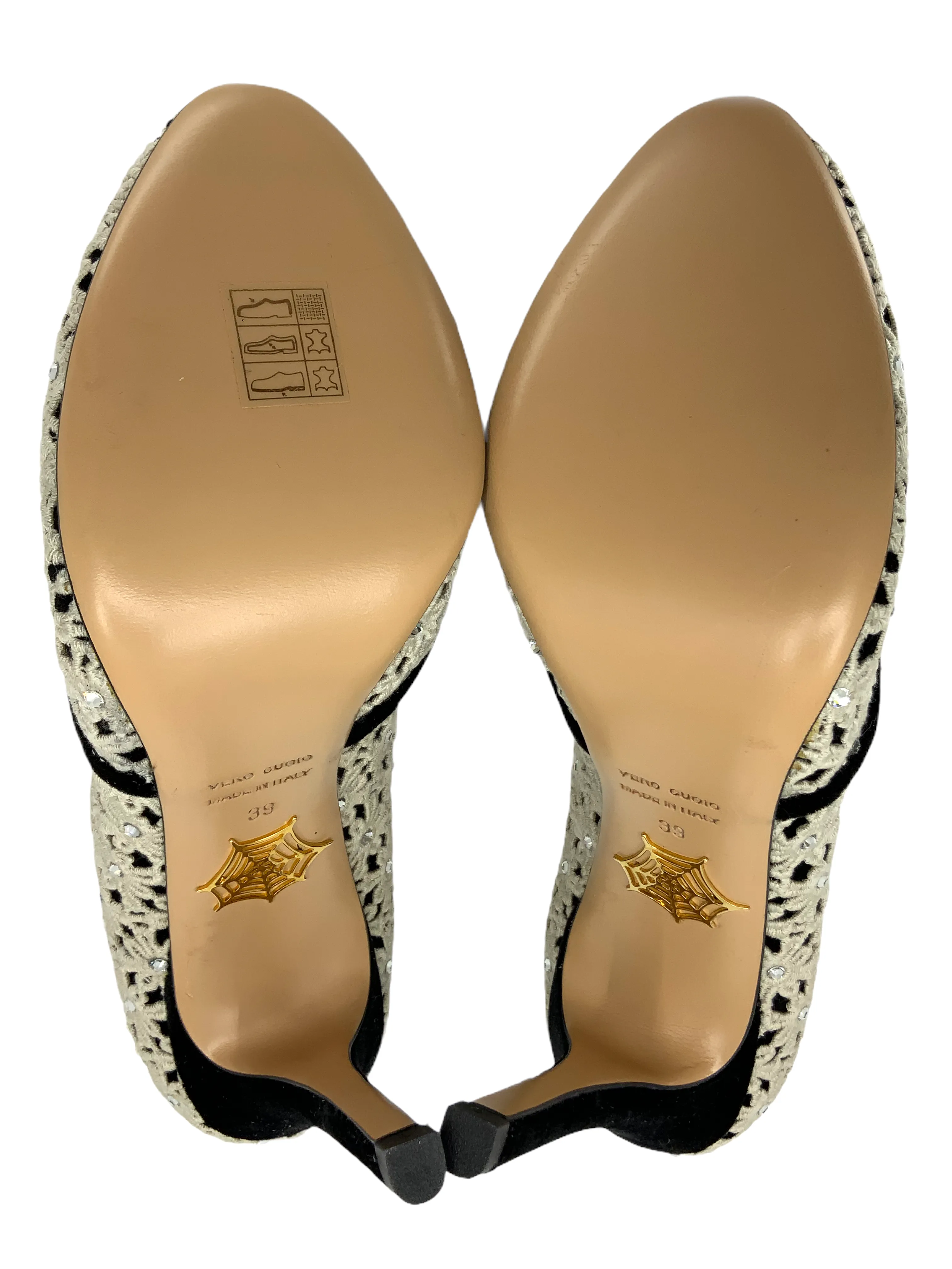 Charlotte Olympia Crystal Floral Lace Velvet Pumps Size 9 NEW