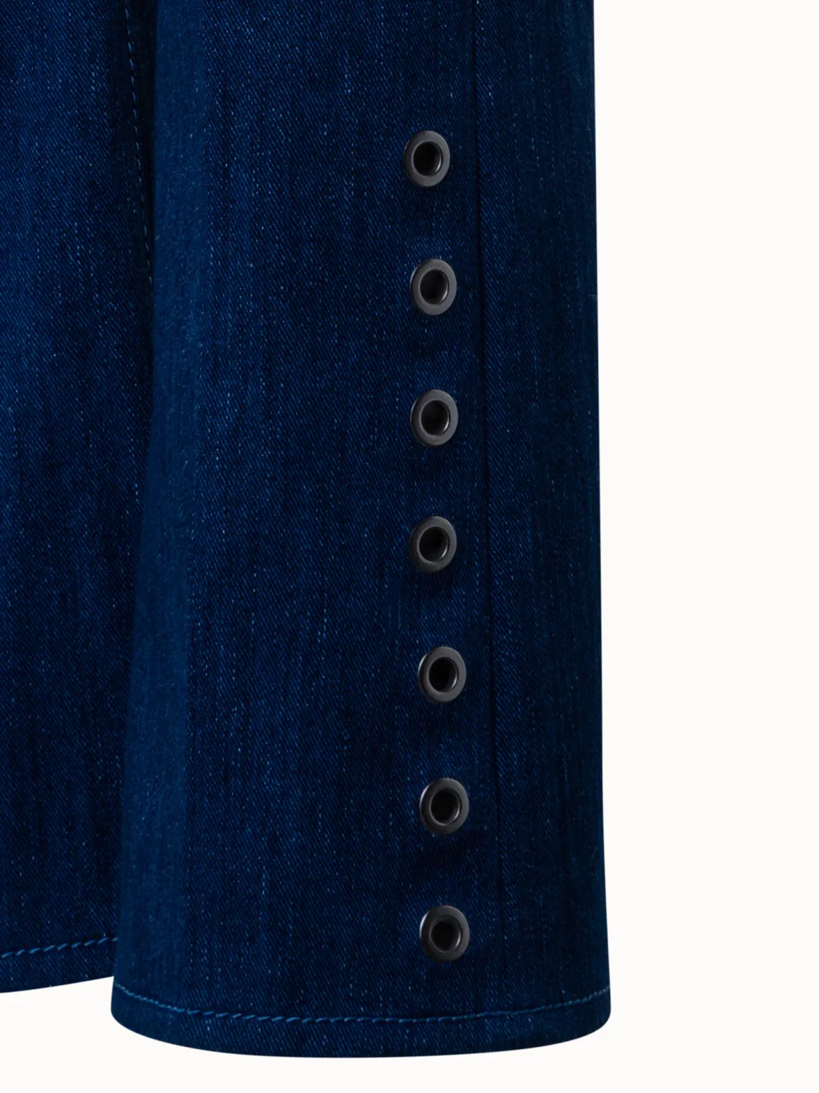 Cropped Bootcut Denim Pants with Eyelet Details