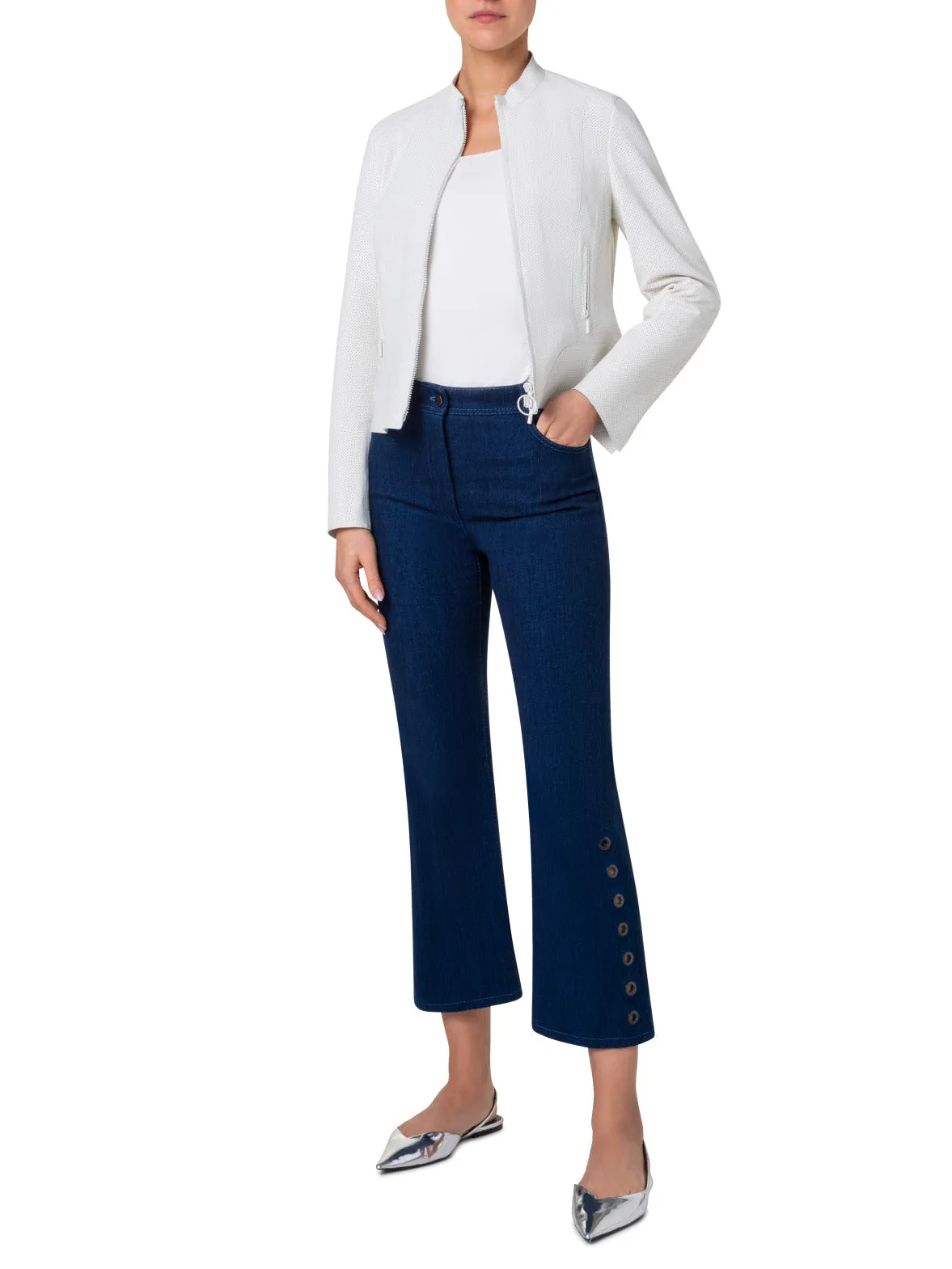 Cropped Bootcut Denim Pants with Eyelet Details