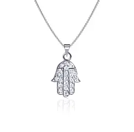 Crystal Hamsa Necklace - Silver