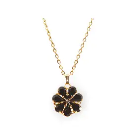 Daisy Pendant Necklace With Crystal Drops In Onyx Shades.