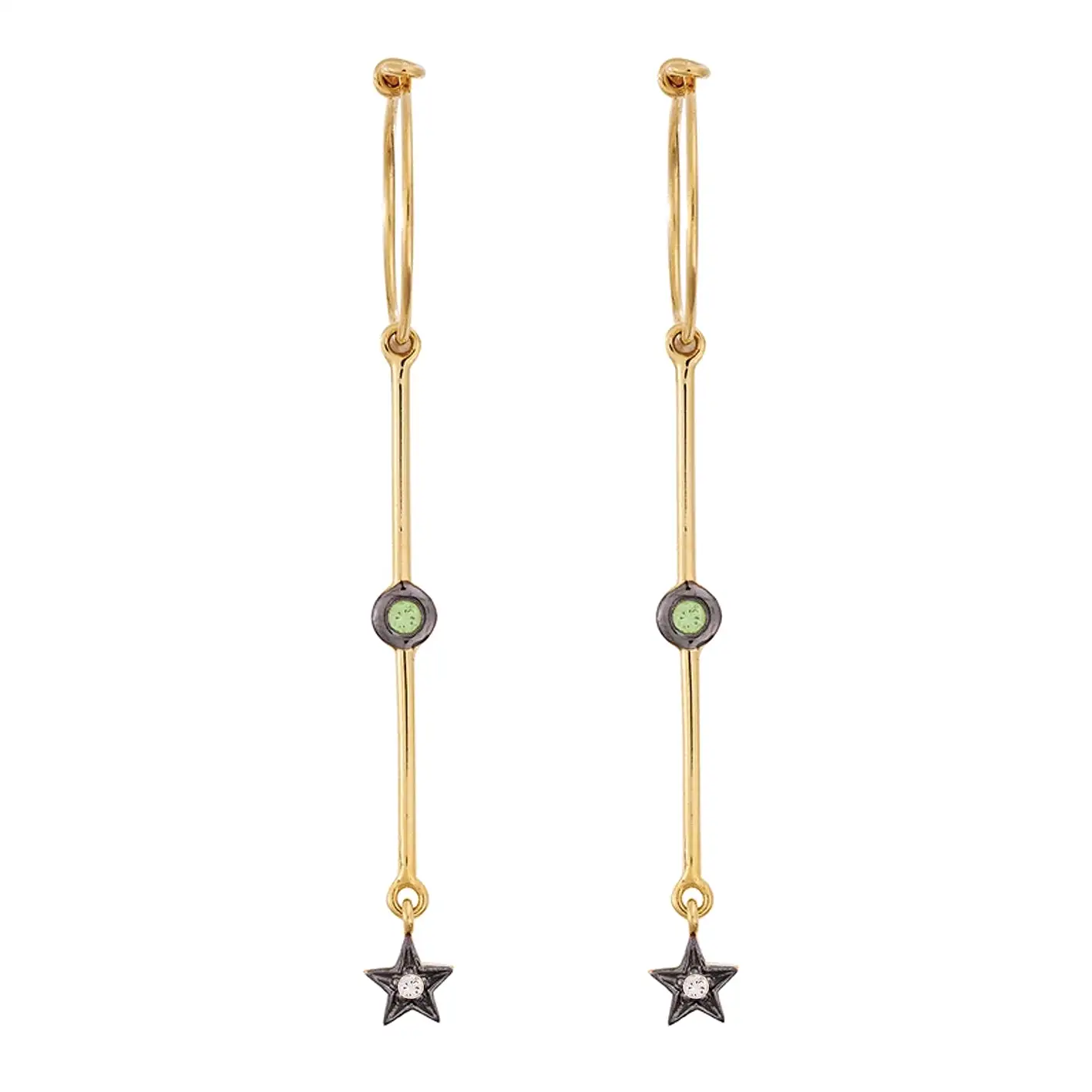 Dangling Star Hoops, Gold/Green (pair)