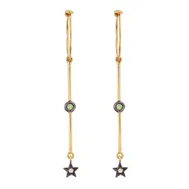 Dangling Star Hoops, Gold/Green (pair)