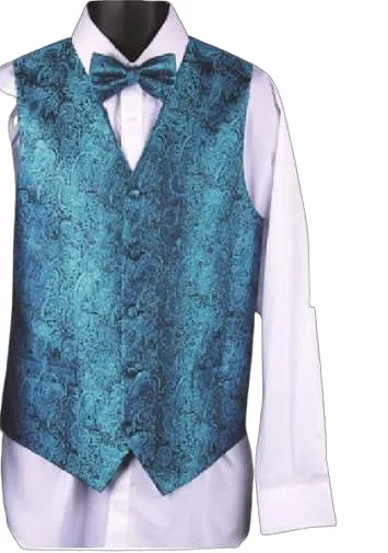 DANIEL ELLISSA METALLIC THREAD PAISLEY VEST SET VS809 TURQUOISE