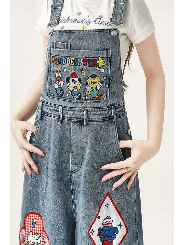 Dopamine milk fufu denim overalls for women 2024 new summer small wide-legged loose one-piece long pants