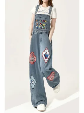 Dopamine milk fufu denim overalls for women 2024 new summer small wide-legged loose one-piece long pants