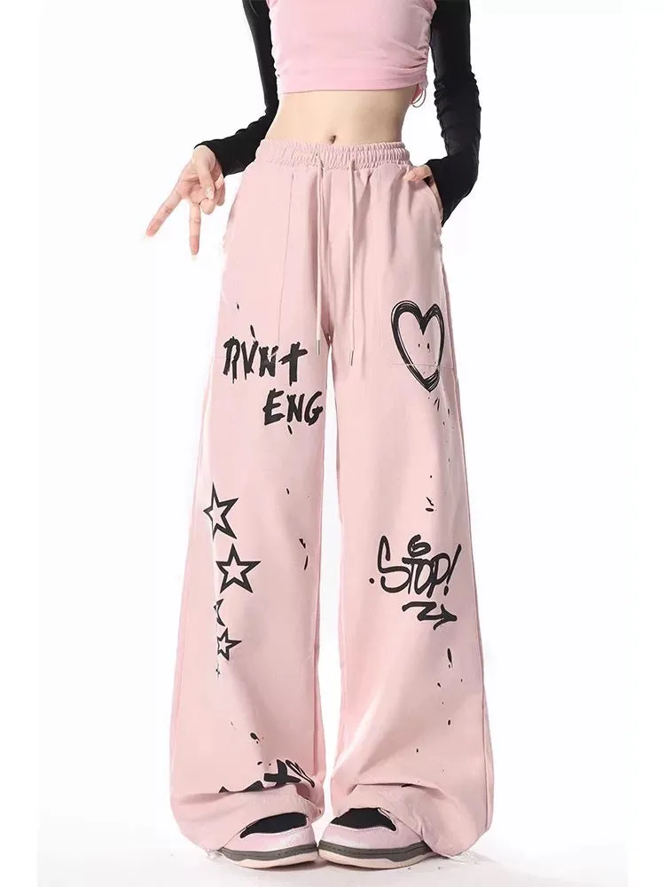 Dopamine wears American rose red overalls for women in summer thin quick-drying casual straight-leg loose wide-leg pants