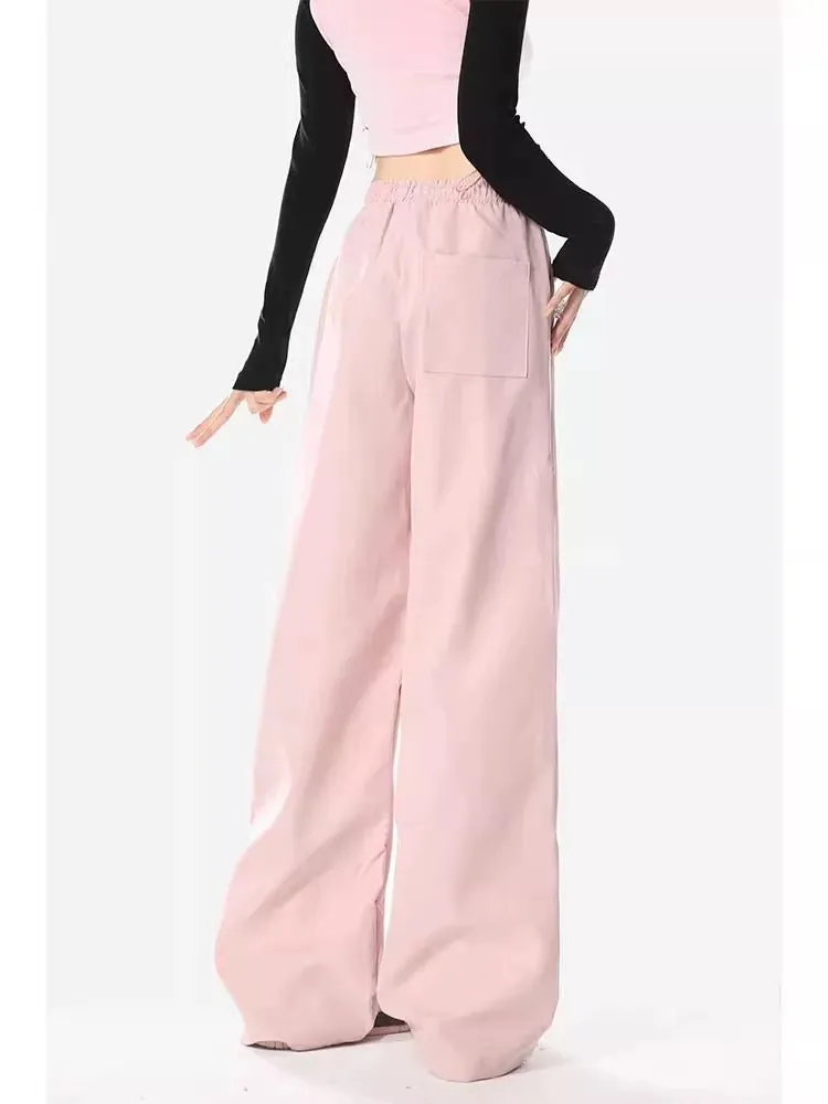 Dopamine wears American rose red overalls for women in summer thin quick-drying casual straight-leg loose wide-leg pants