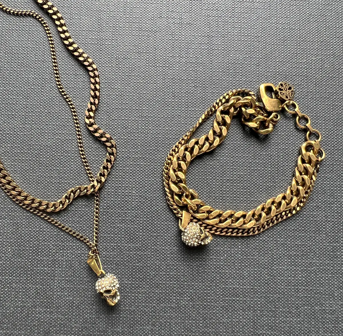 Double Chain Skull Bracelet, Gold