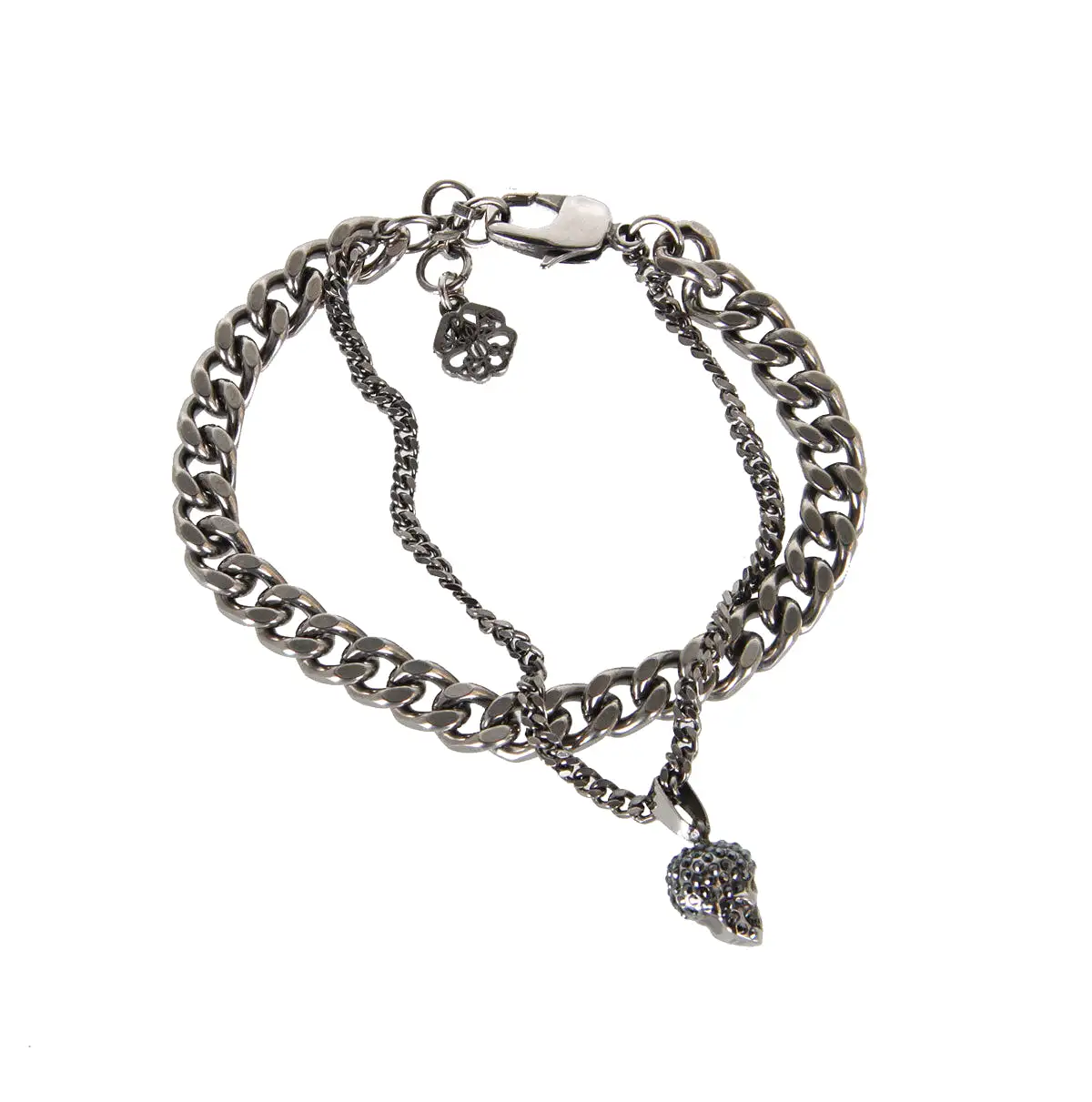 Double Chain Skull Bracelet, Silver