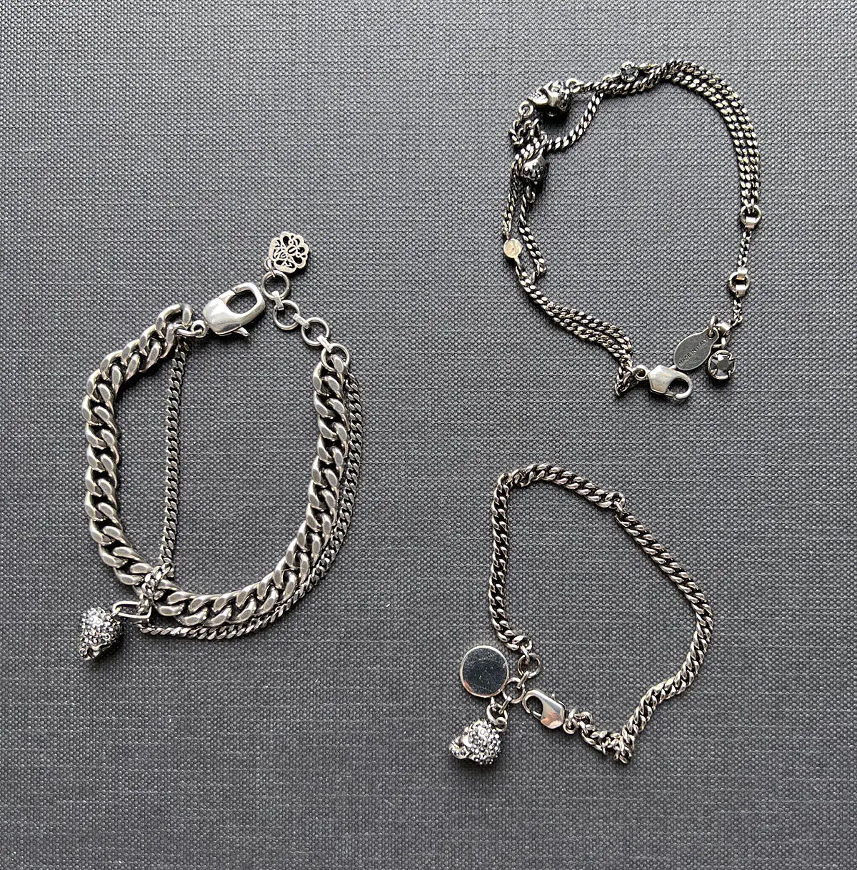 Double Chain Skull Bracelet, Silver