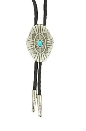 Double S Silver & Turquoise Stone Bolo Tie