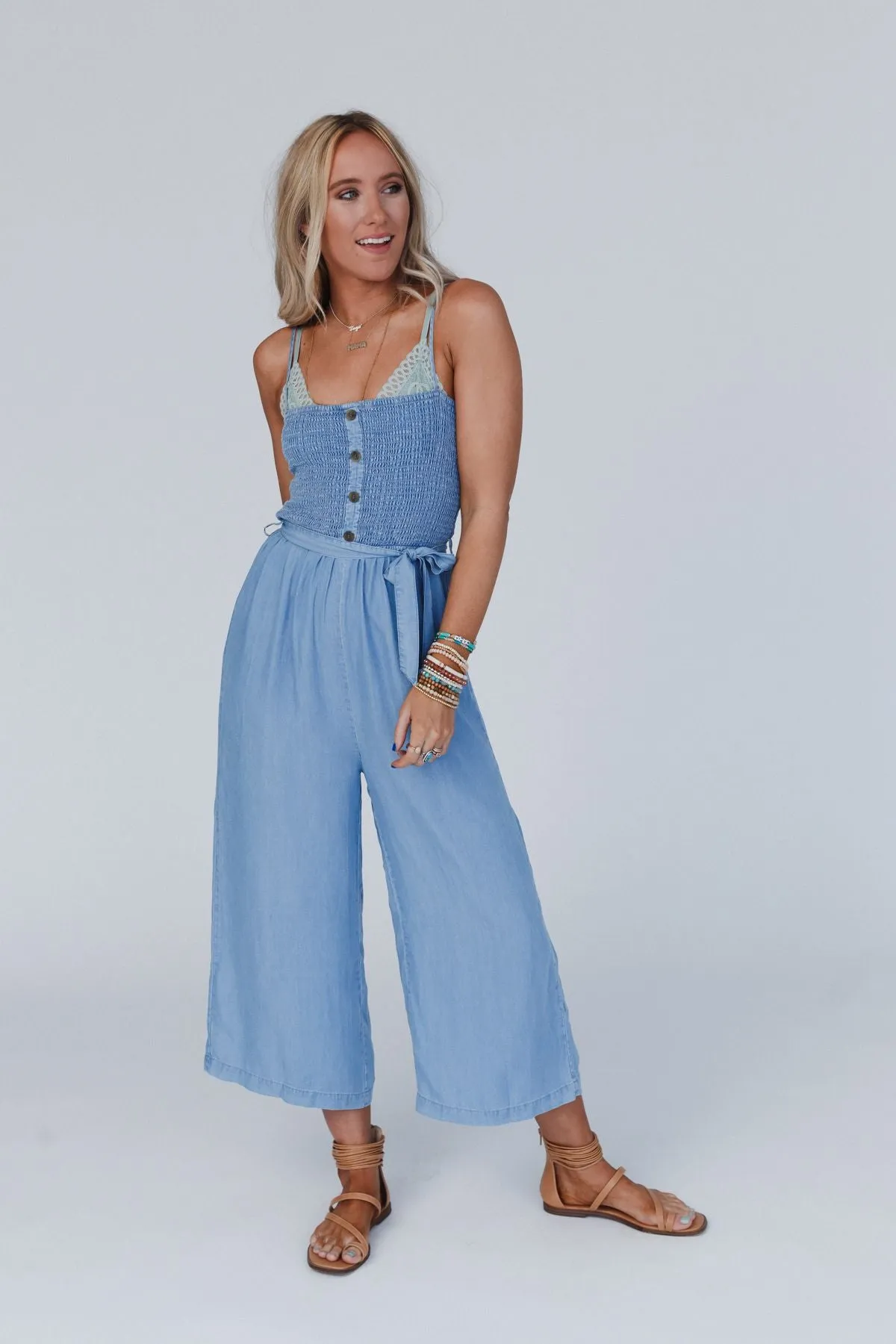 East Side Smocked Jumpsuit - Blue