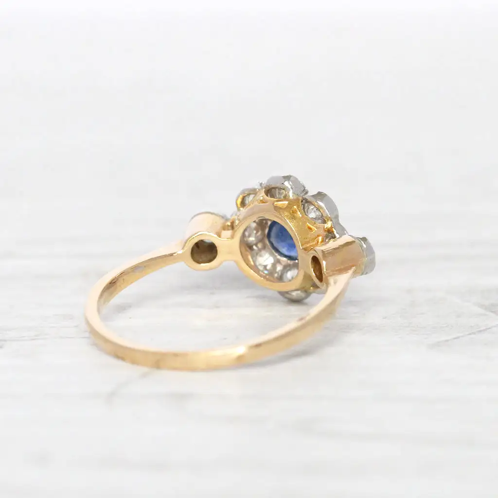 Edwardian Sapphire and Diamond Daisy Cluster Ring