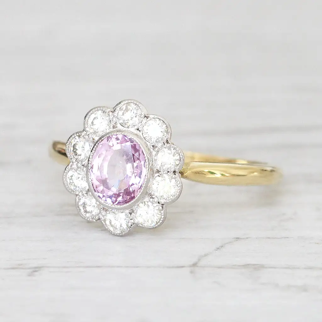 Edwardian Stye 0.85 Carat Pink Sapphire and Diamond Cluster