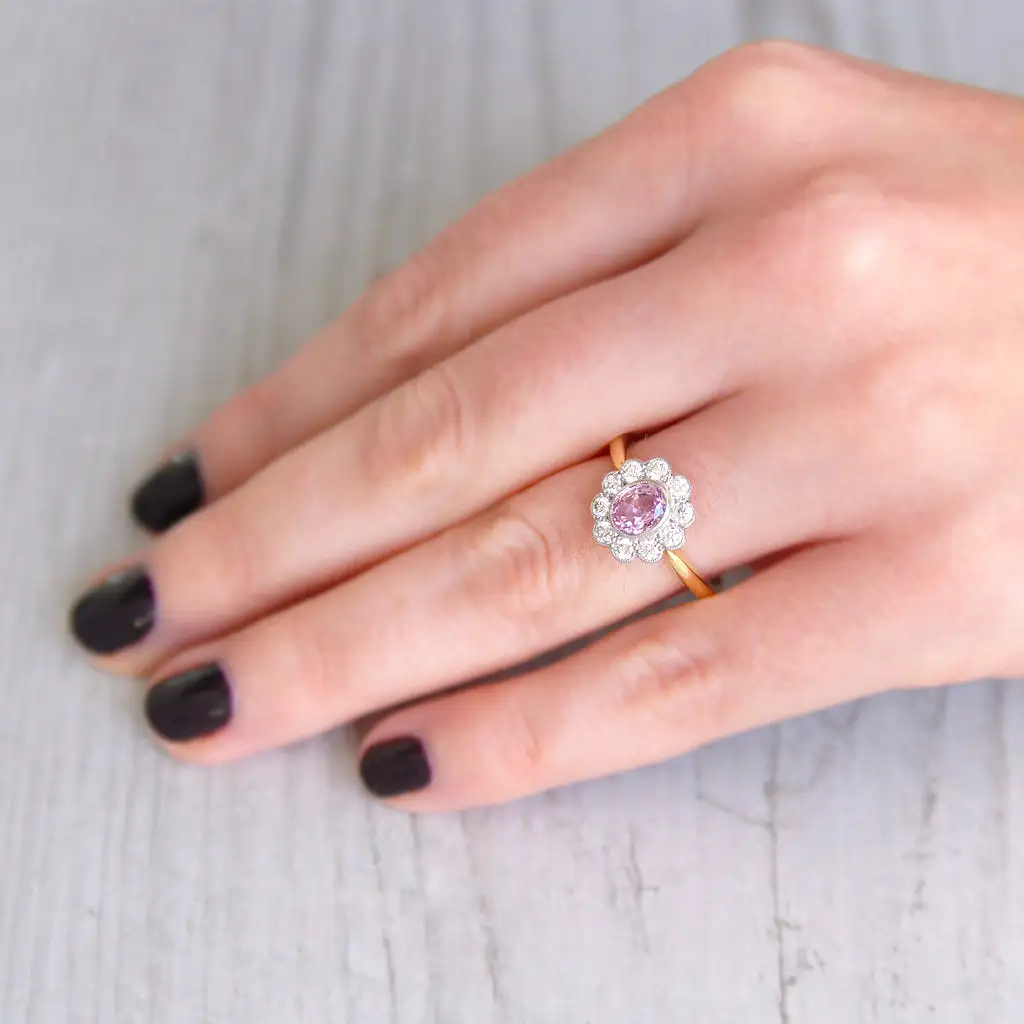 Edwardian Stye 0.85 Carat Pink Sapphire and Diamond Cluster