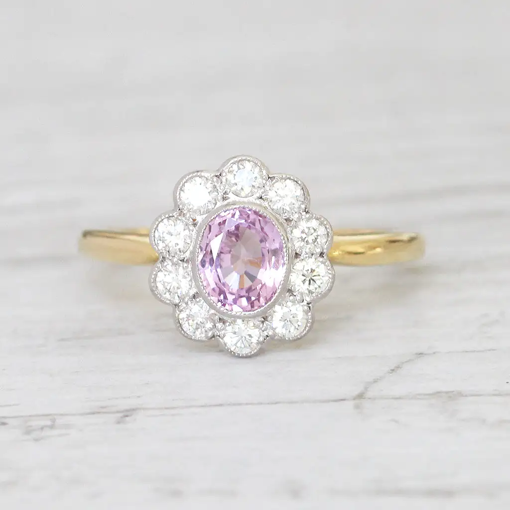 Edwardian Stye 0.85 Carat Pink Sapphire and Diamond Cluster