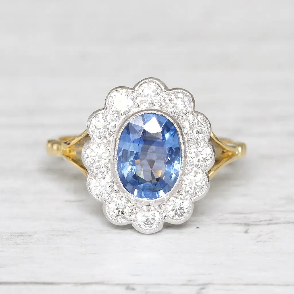 Edwardian Style 1.59 Carat Cornflower Blue Sapphire and Diamond Ring