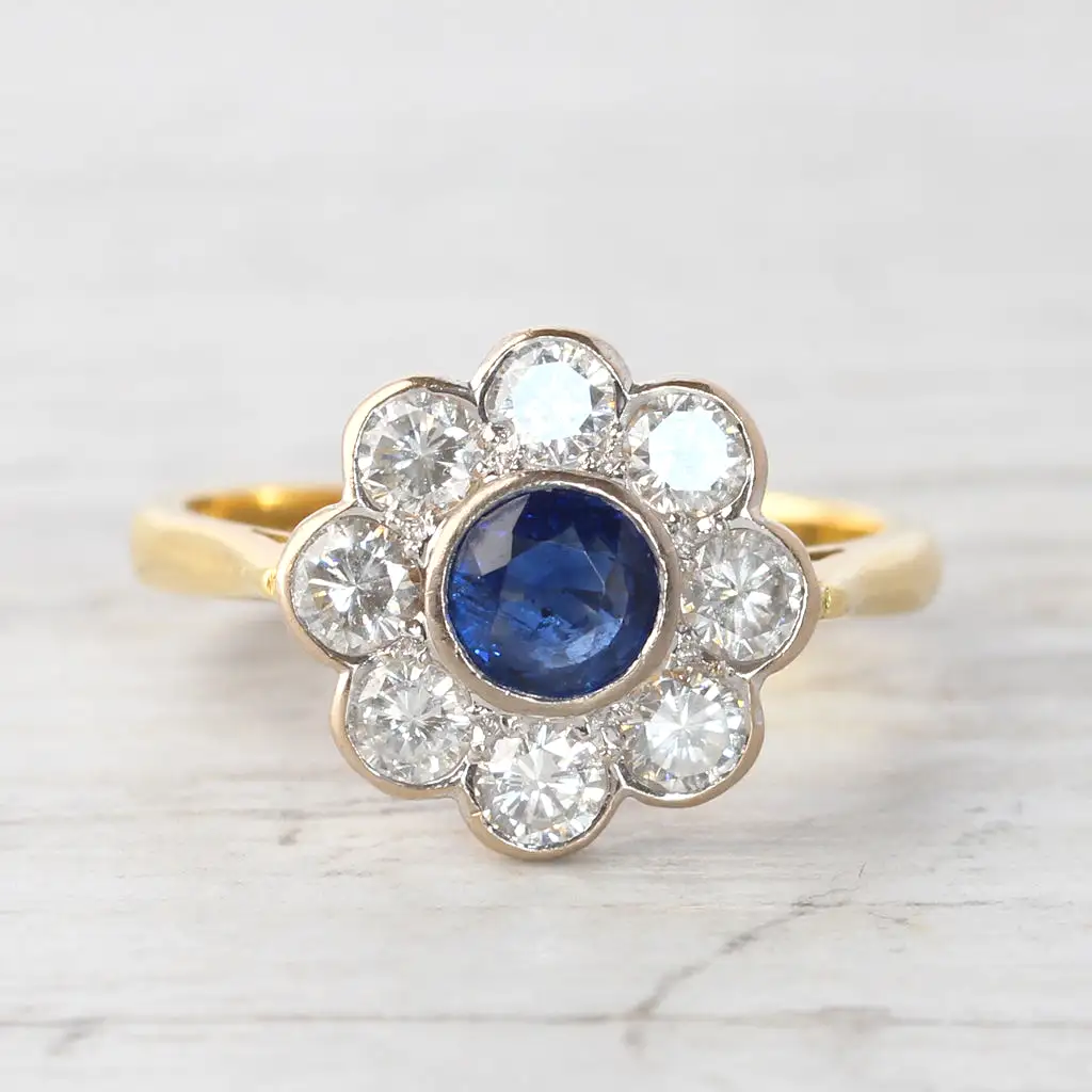 Edwardian Style Sapphire and Diamond Daisy Cluster