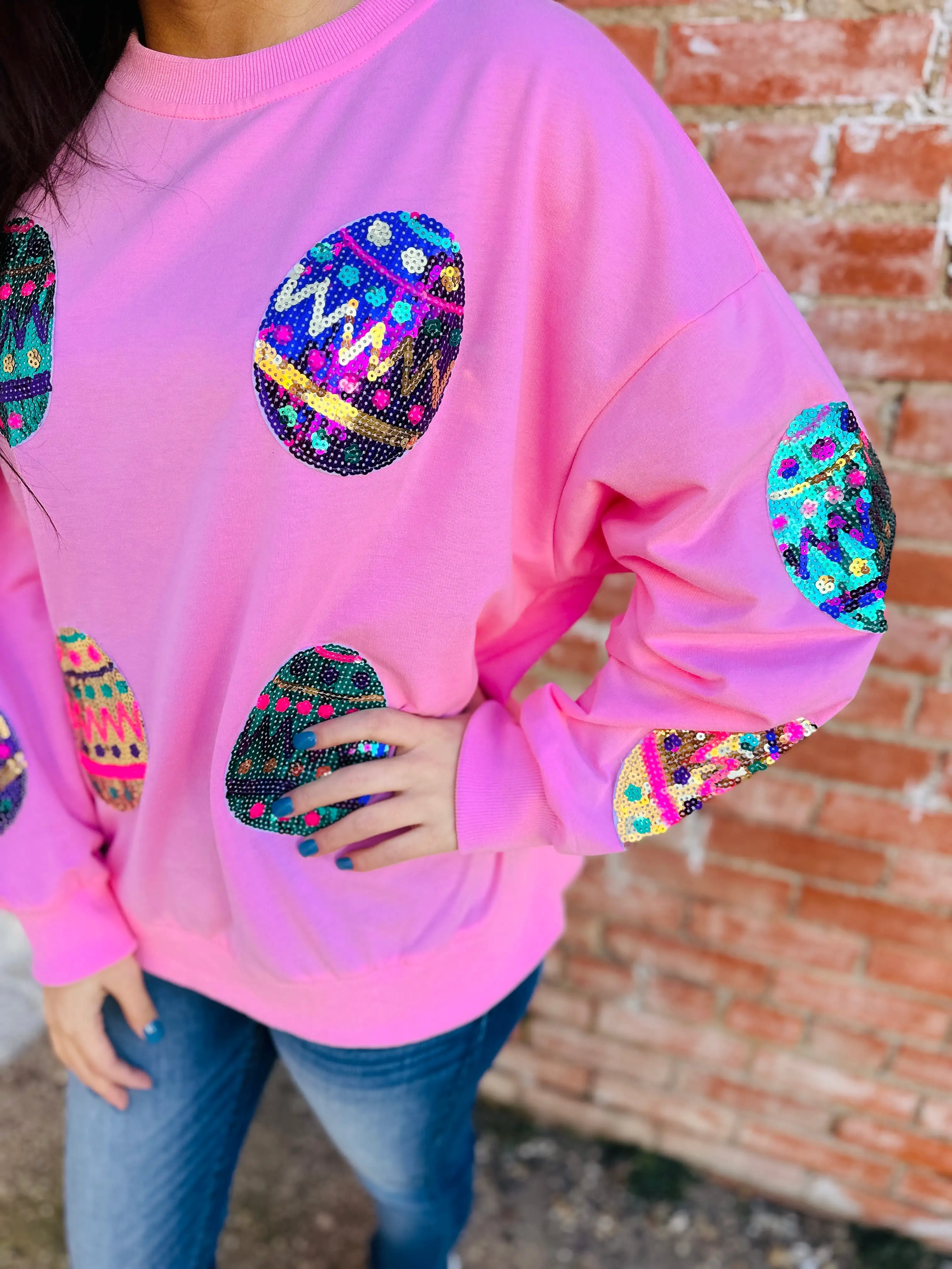 Egg Hunt Sequin Patches Pullover