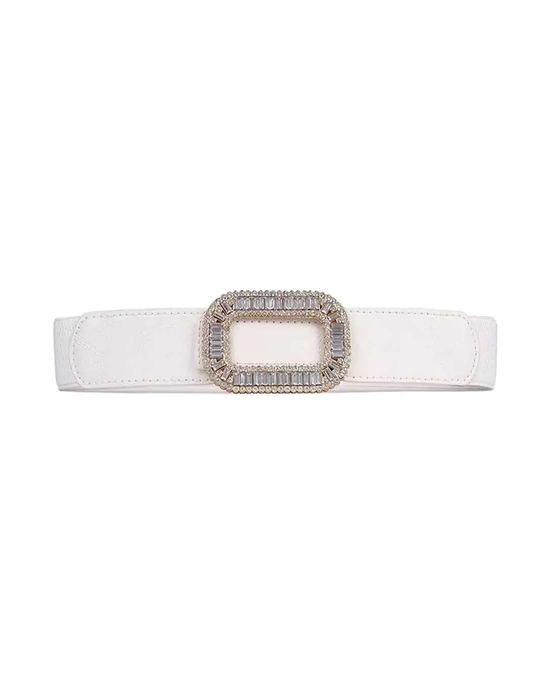 Elastic Waist Bedazzled Crystal Buckle Belt