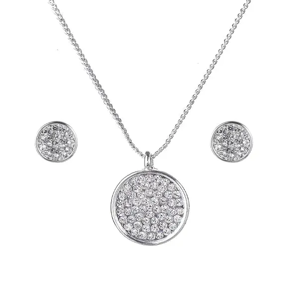 Elegant Crystal Disc Pendant and Earrings Set