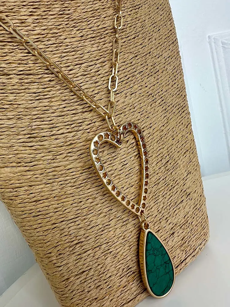 Envy Heart & Teardrop Pendant Necklace - Gold