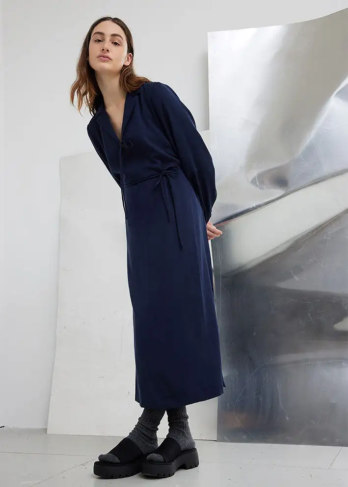 Esmé Studios Molly LS Midi Dress - Kjole - Dark Sapphire