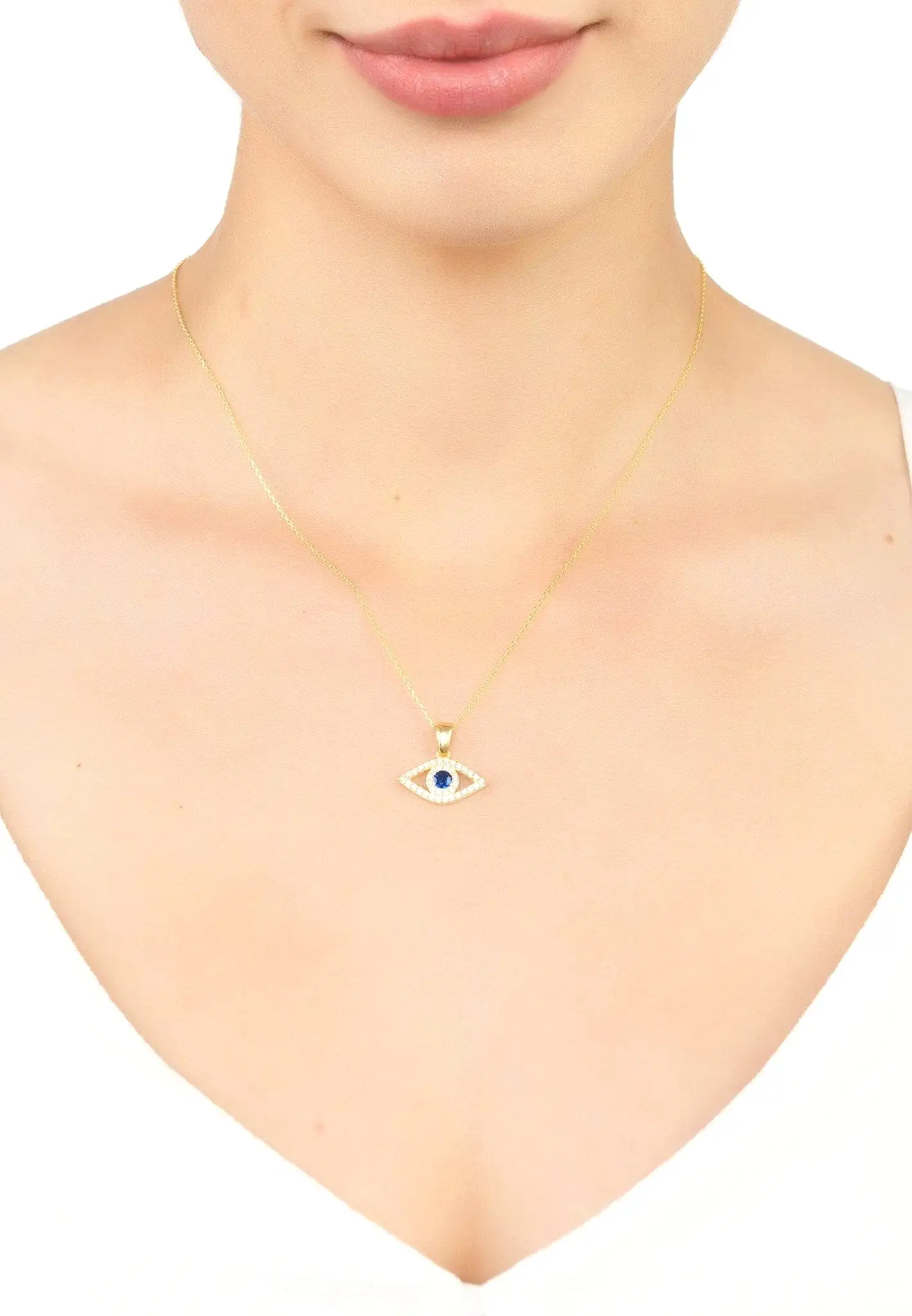 Evil Eye Elliptical Necklace Blue Gold