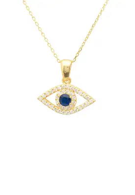 Evil Eye Elliptical Necklace Blue Gold