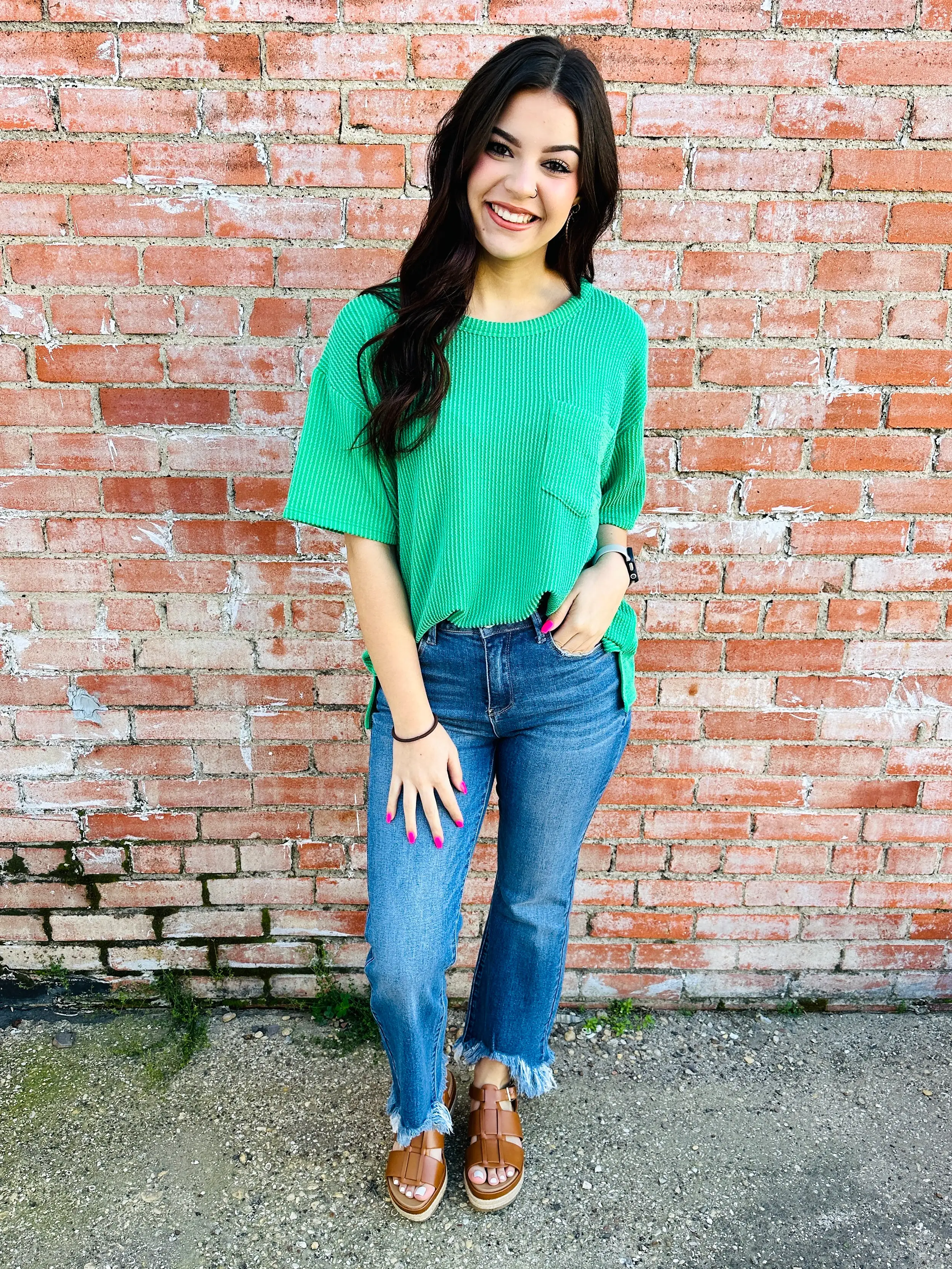 Exclaim My Love Corded Pocket Top  Kelly Green