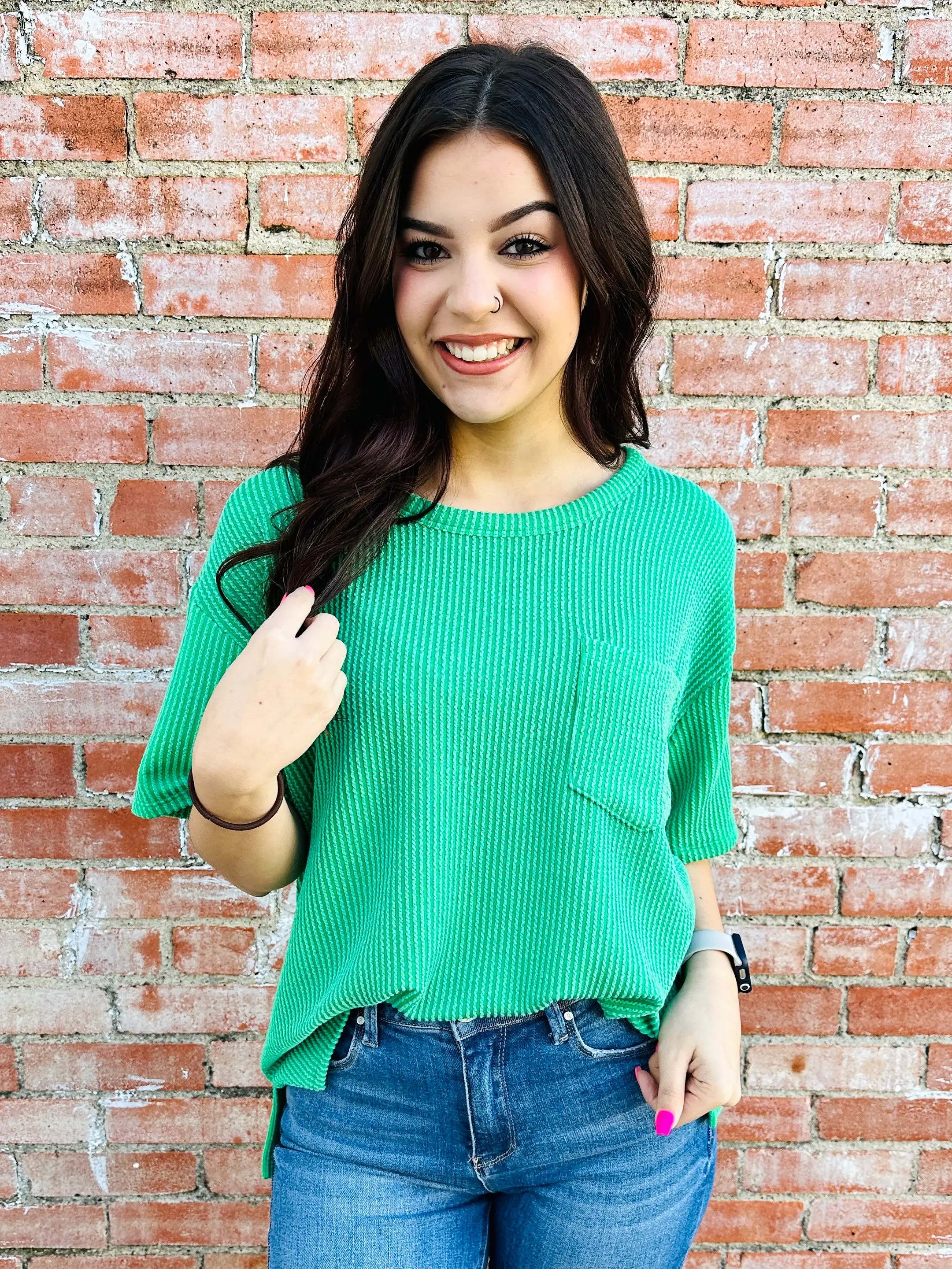 Exclaim My Love Corded Pocket Top  Kelly Green