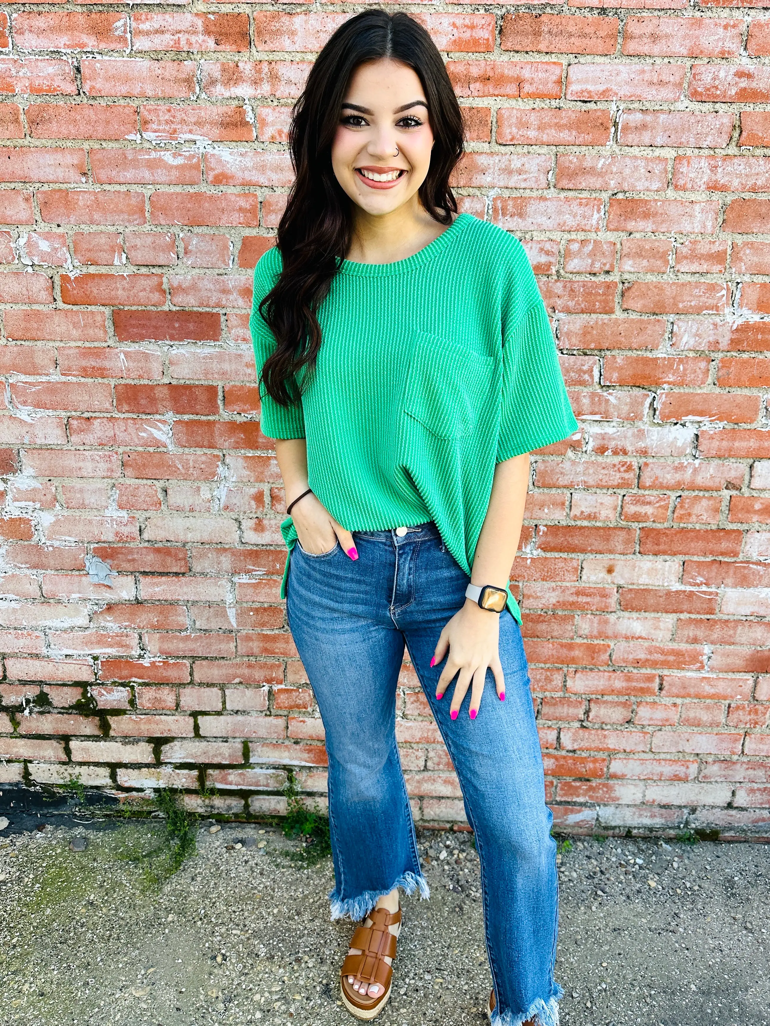 Exclaim My Love Corded Pocket Top  Kelly Green