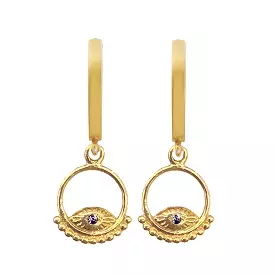 Eye M Pyramid Eye Hoops, Gold/Black (pair)