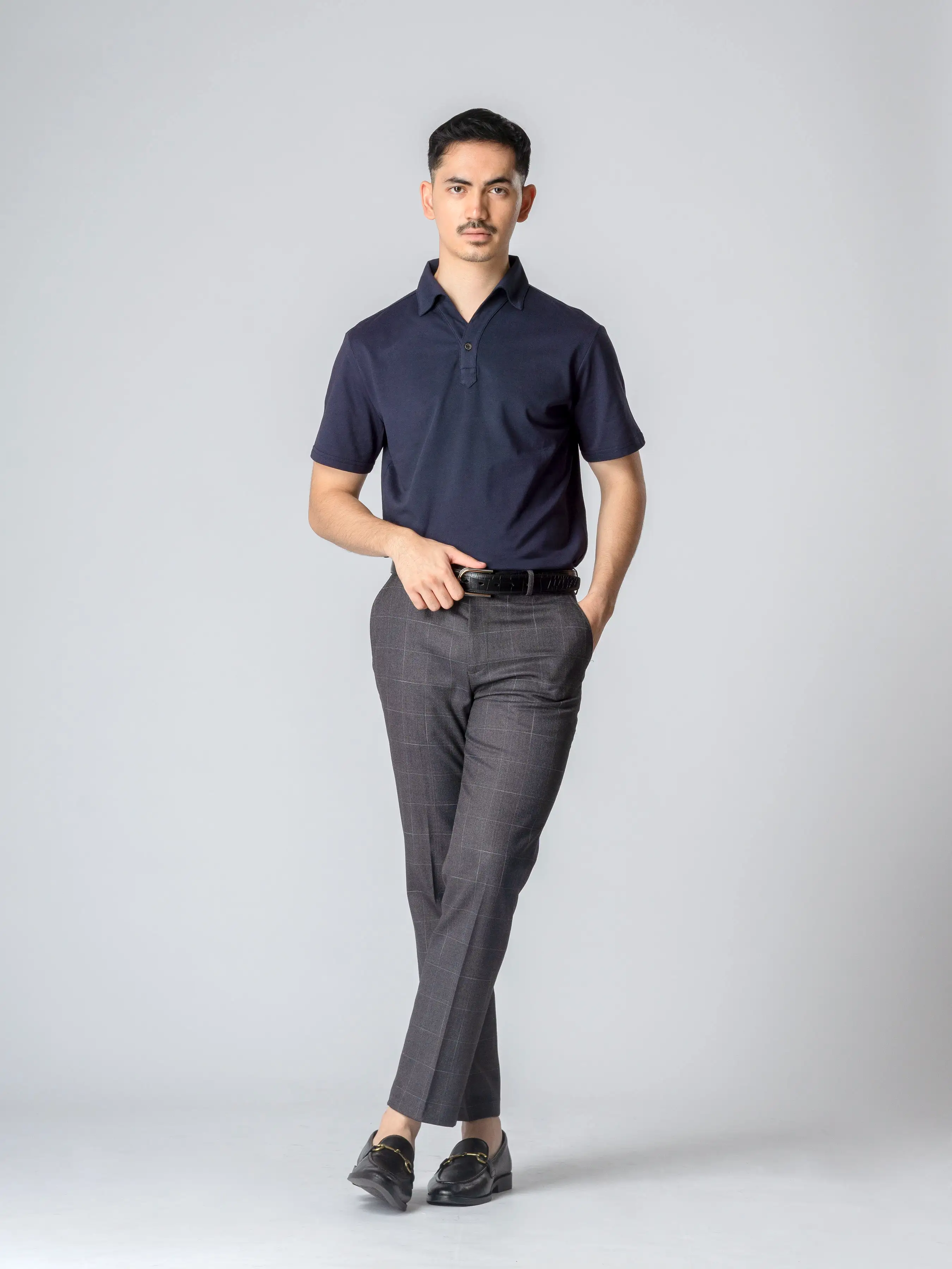 Ezio Polo Shirt - Navy Blue One-Piece Collar