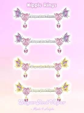 Fairy Wings Heart Gem Nipple Rings Set